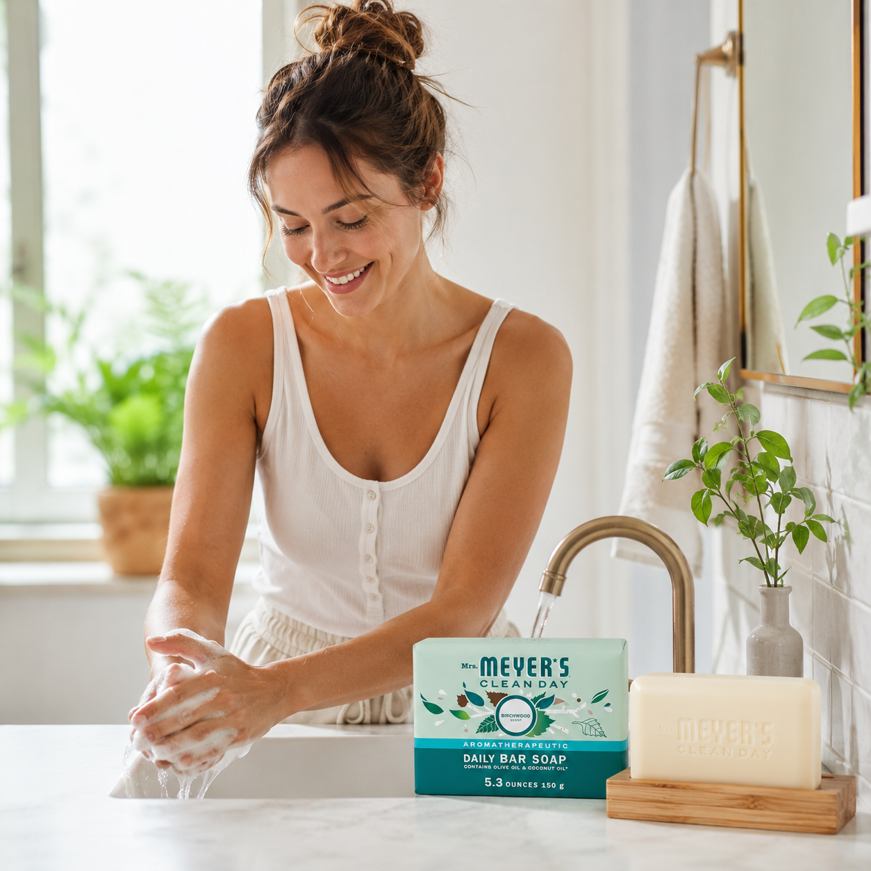 Mrs. MEYER'S Clean Day Bar Soap Use as Body Wash or Hand Soap Made with Essential Oils Birchwood 5.3 oz