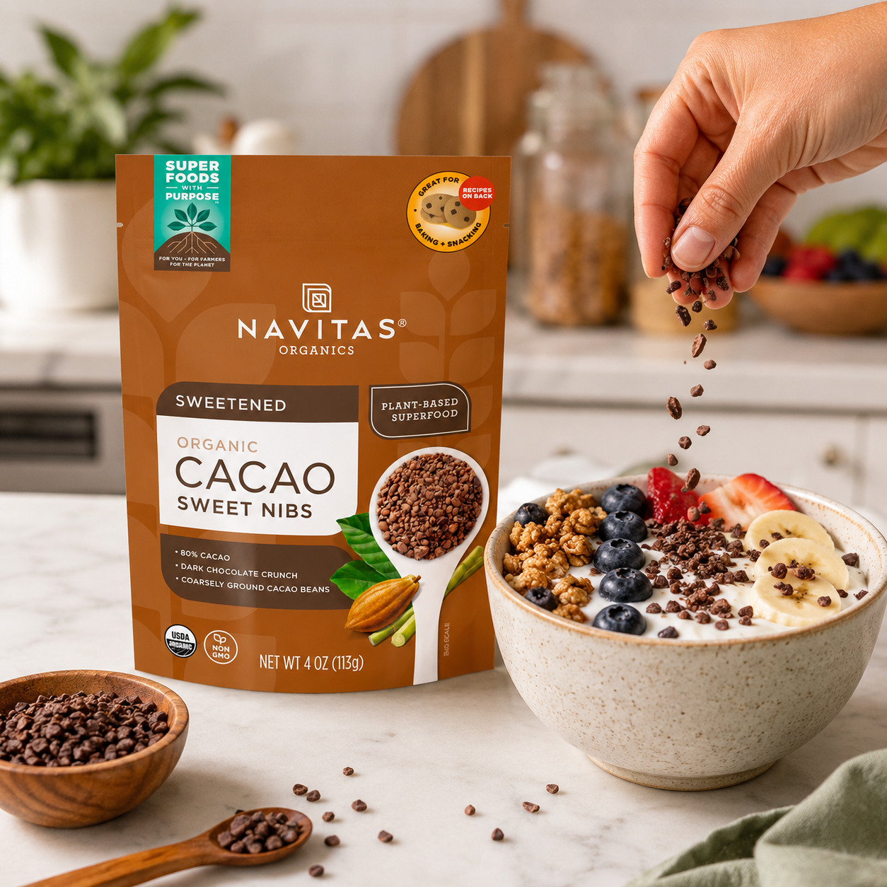 Navitas Organics Cacao Nibs Organic Non-GMO Fair Trade Gluten-Free Sweetened 4 Ounce