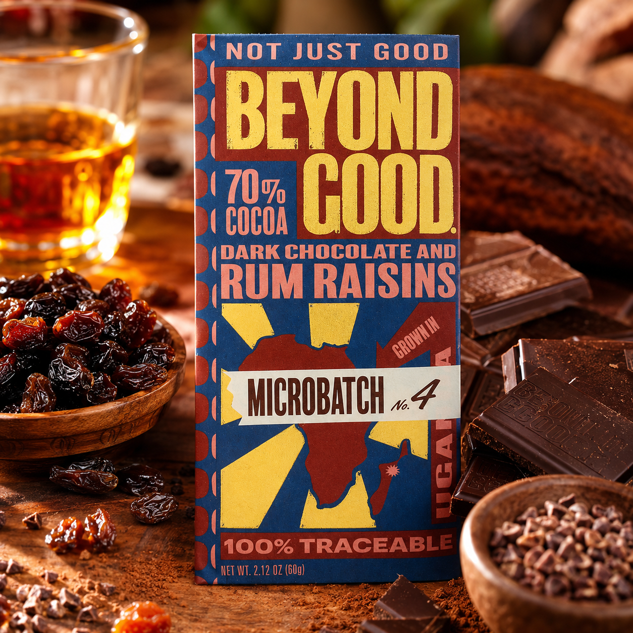 Beyond Good 70% Rum Raisins Microbatch Chocolate Bar, 2.12 Ounce