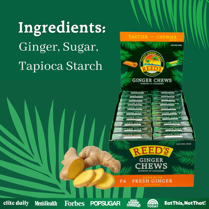 Reed's All Natural Ginger Chews Sweet & Spicy Chewy Candy Individually Wrapped Vegan 2oz Box Bulk (Pack of 20)