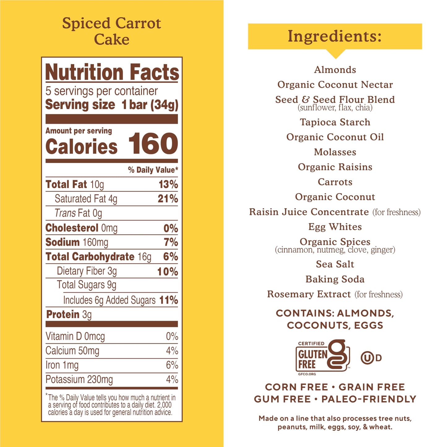 Simple Mills Coconut Almond Almond Flour Snack Bars Spiced Carrot Cake Made 6 Ounce