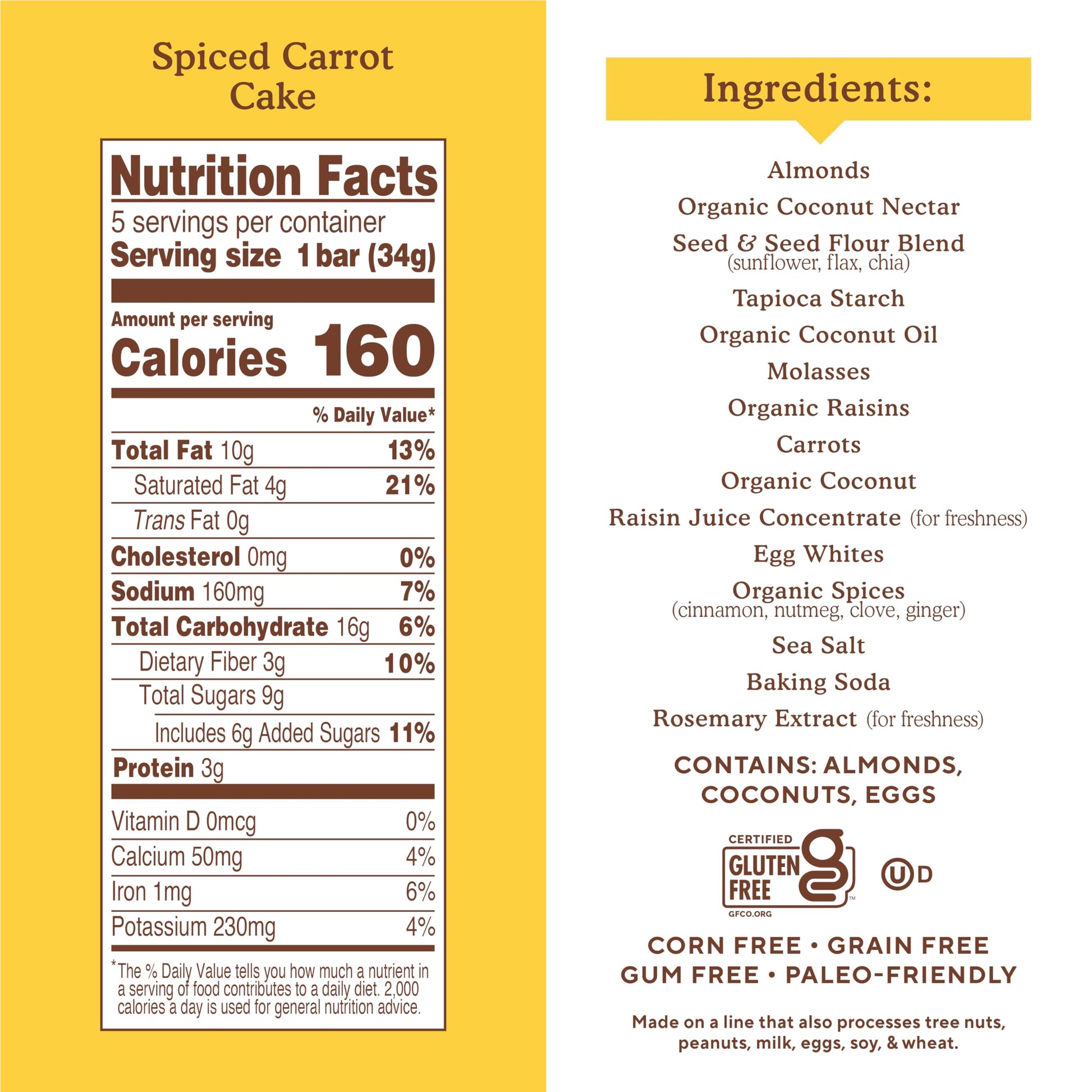 Simple Mills Coconut Almond Almond Flour Snack Bars Spiced Carrot Cake Made 6 Ounce