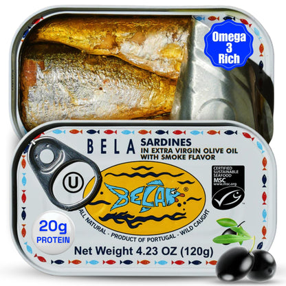 BELA Wild Caught Portuguese Sardines Lightly Smoked and Marinated in 4.25 Oz