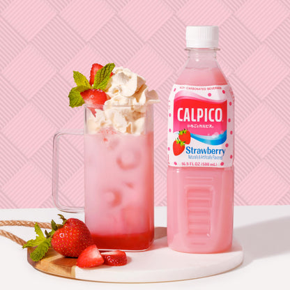 CALPICO Strawberry Smooth Creamy & Refreshing Non-Carbonated Beverage Japanese Lactic Acid Drink 16.9 Fl oz (Pack of 6)