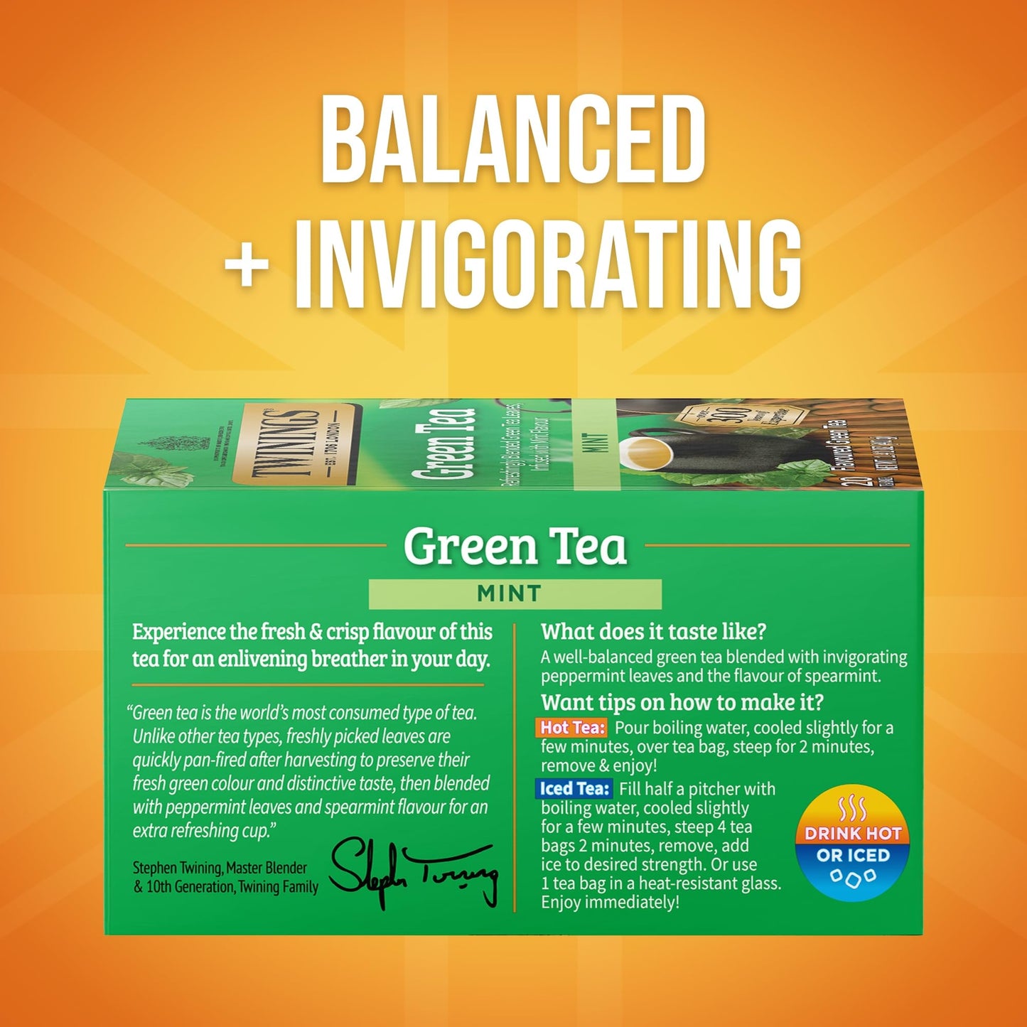 Twinings Green Tea with Mint 20 Count Individually Wrapped Bags Caffeinated Hot or Iced