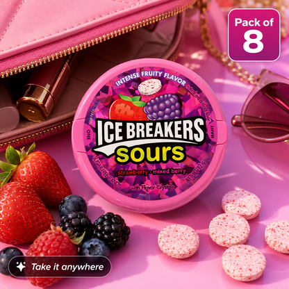 HERSHEY'S Ice Breakers Sours Strawberry-Mixed Berry Chewing Gum Containers 1.5 oz