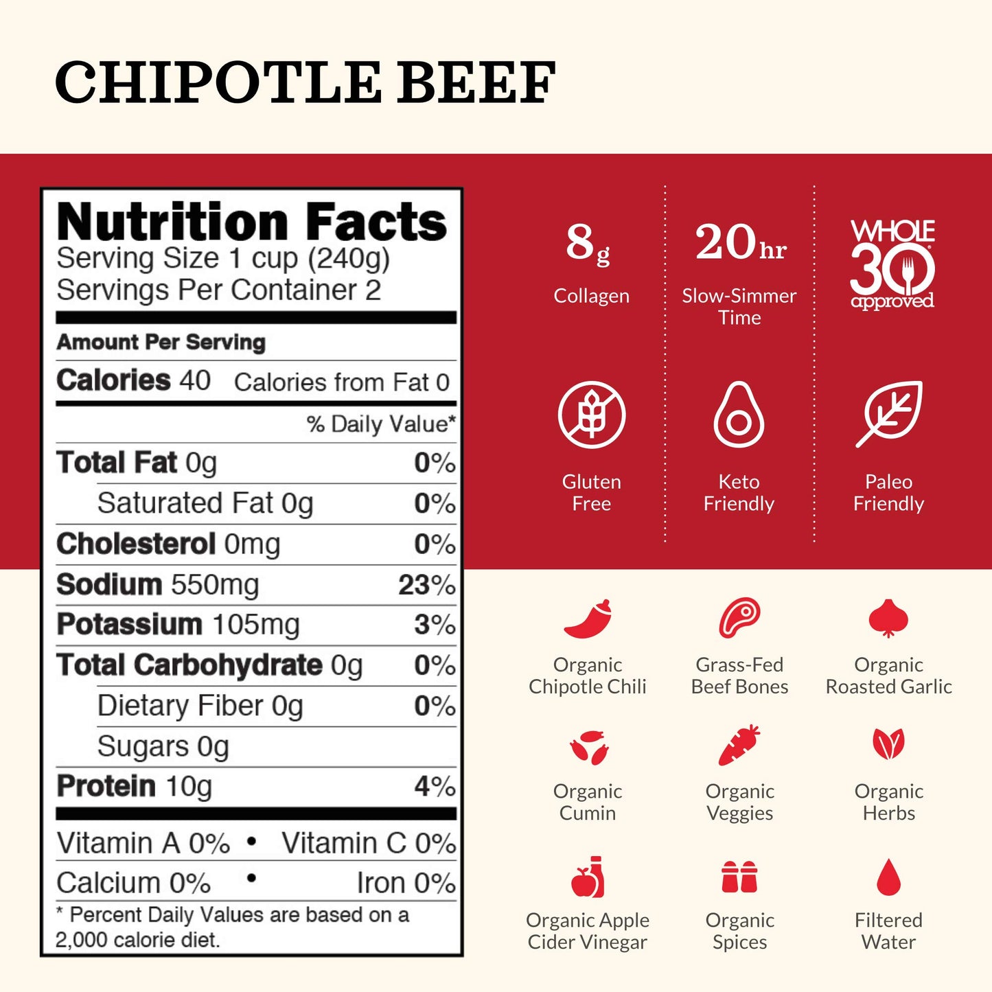 Kettle and Fire Chipotle Beef Bone Broth Keto Paleo Whole 30 Approved Gluten Free High in Protein and Collagen (Pack of 3)