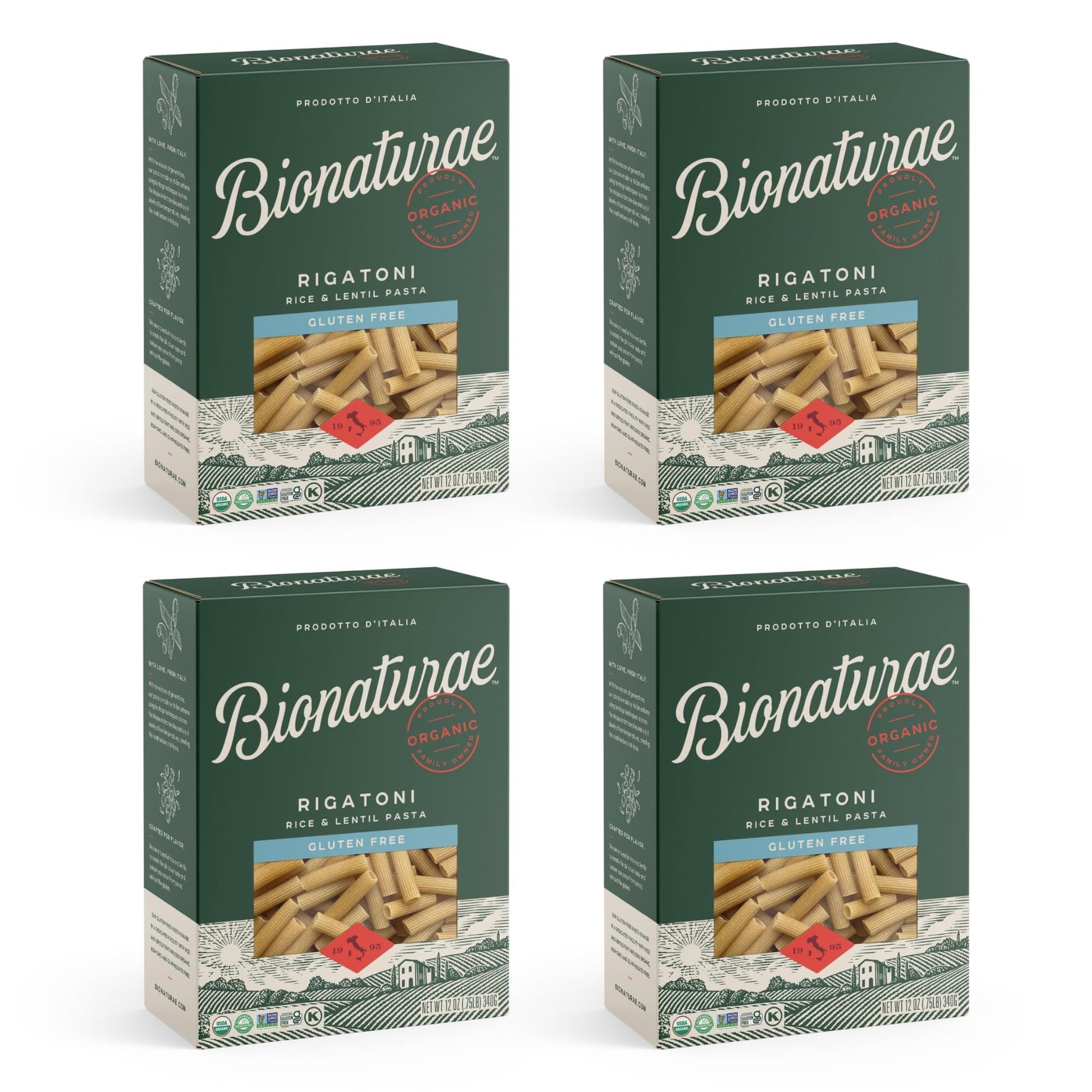 Bionaturae Rigatoni Pasta Noodles Rigatoni Pasta Organic Rice & 12 Oz (Pack of 4)
