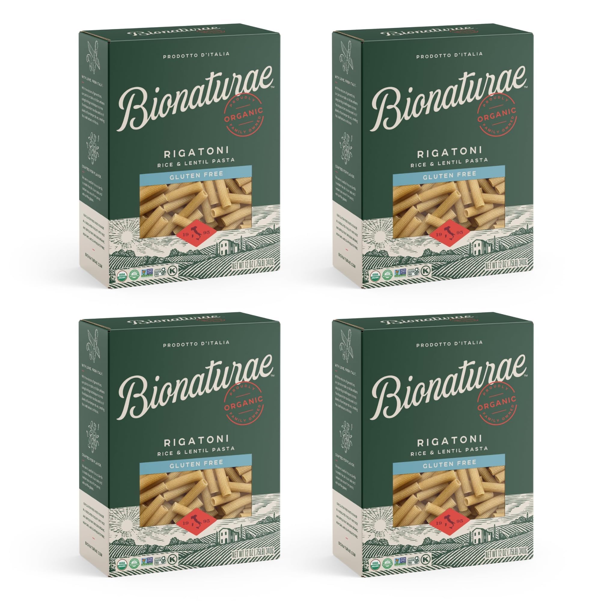 Bionaturae Rigatoni Pasta Noodles Rigatoni Pasta Organic Rice & 12 Oz (Pack of 4)