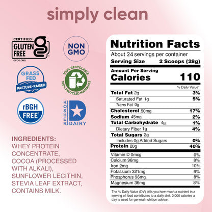 simply tera's Pure Whey Protein Powder Dark Chocolate Clean Protein 24 Oz
