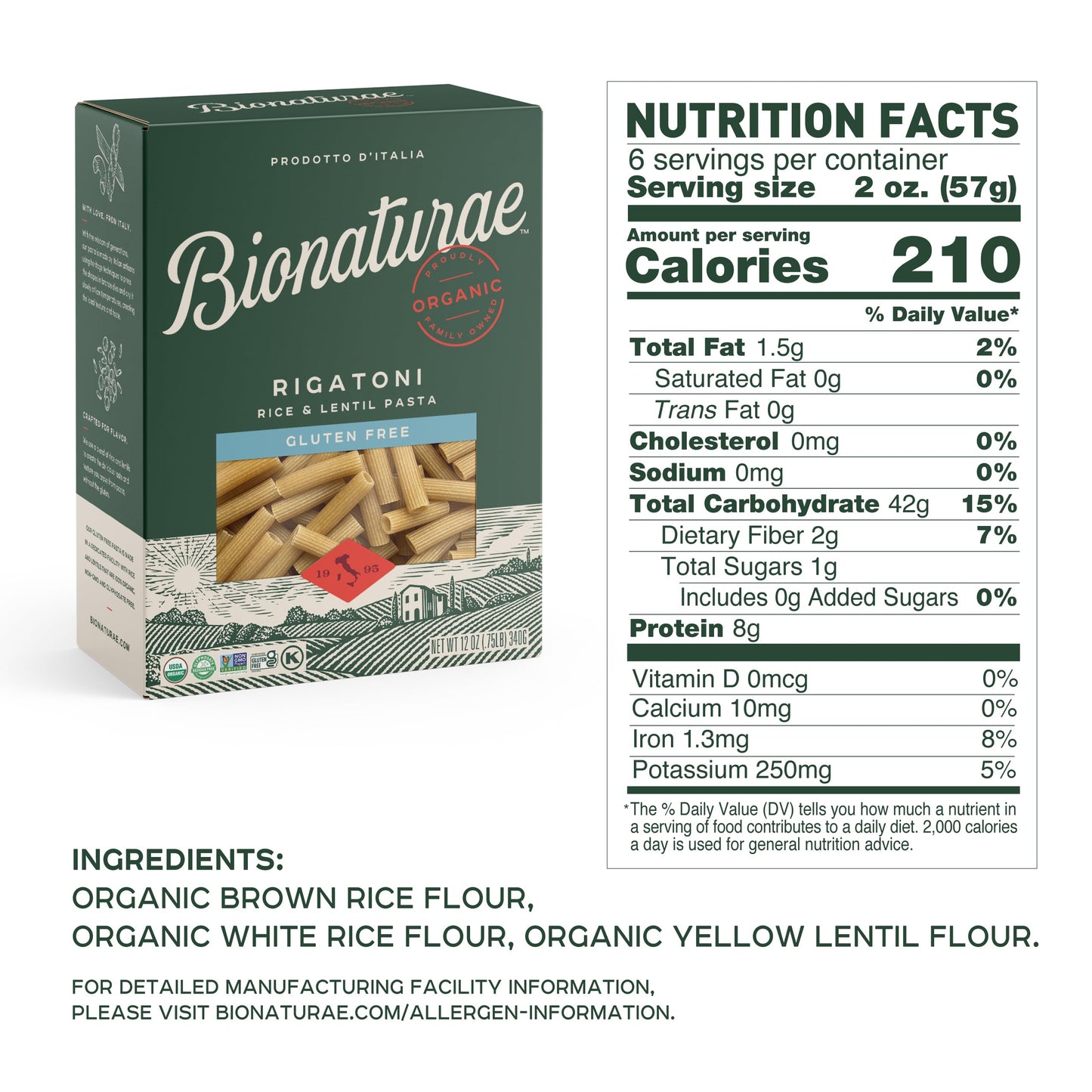 Bionaturae Rigatoni Pasta Noodles Rigatoni Pasta Organic Rice & 12 Oz