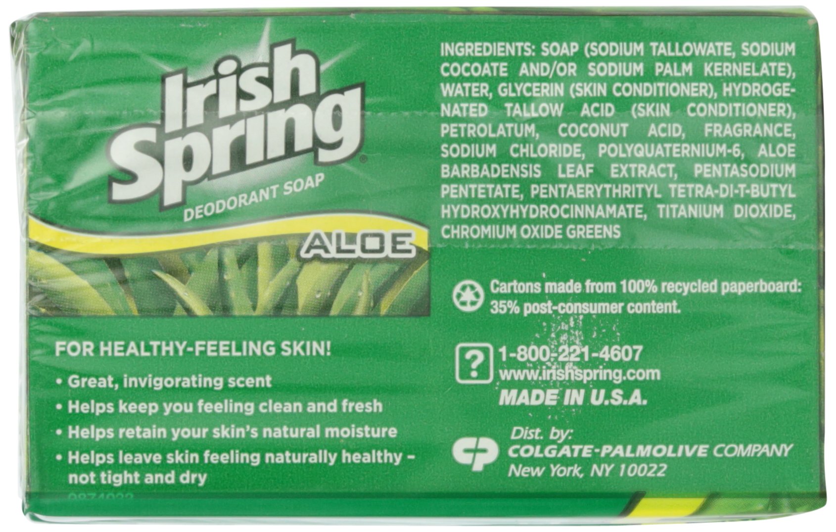 Irish Spring Deodorant Bath Bar Aloe 3 Count 3.75 Ounce
