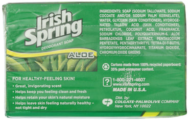 Irish Spring Deodorant Bath Bar Aloe 3 Count 3.75 Ounce