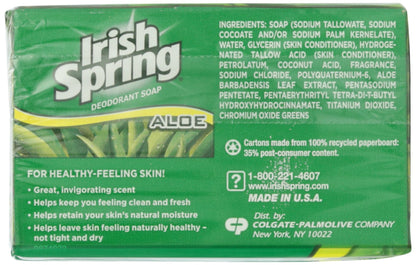 Irish Spring Deodorant Bath Bar Aloe 3 Count 3.75 Ounce