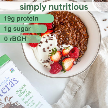 simply tera's Organic Whey Protein Powder Grass Fed Dark Chocolate Non-GMO Gluten-Free 12 Oz