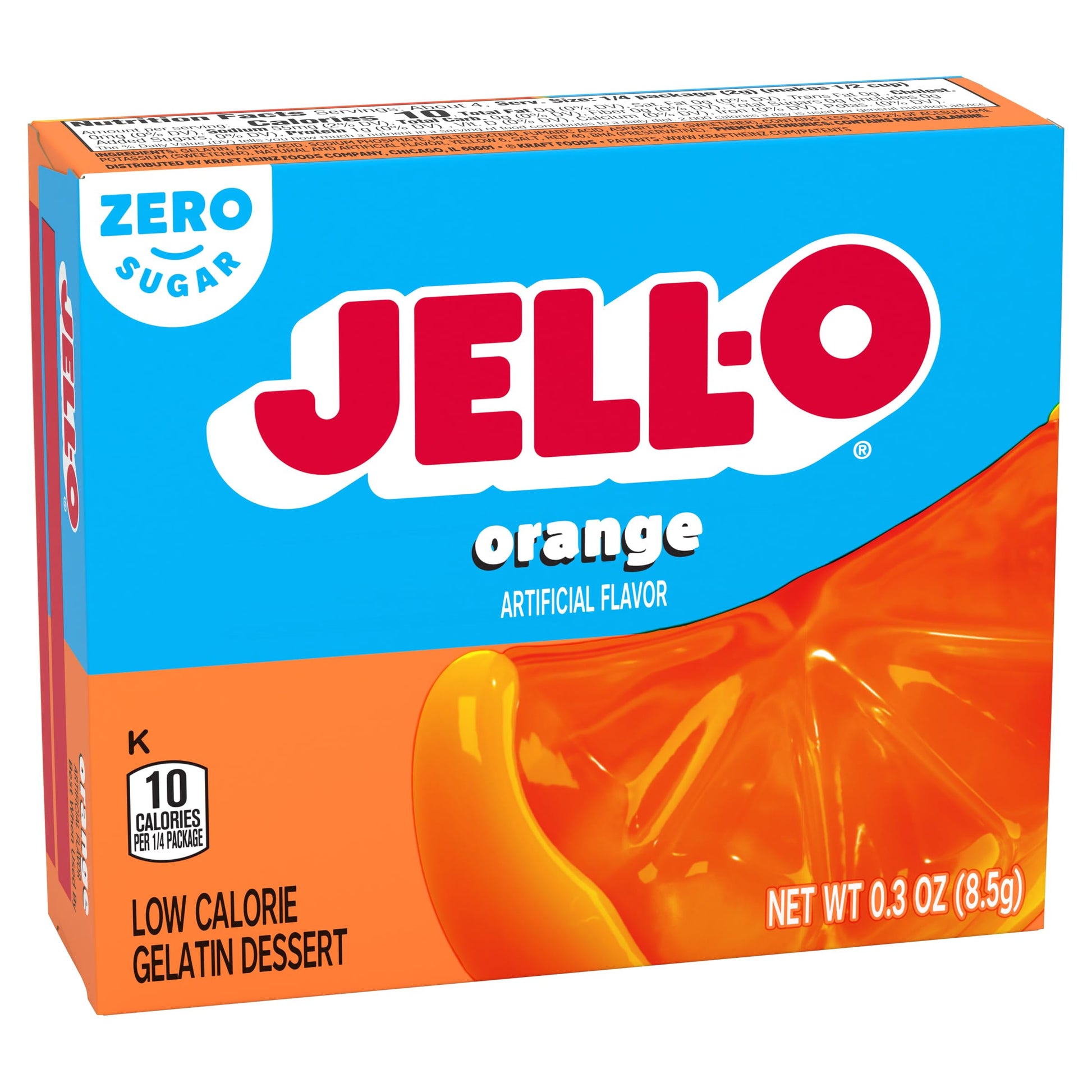 Jell-O Zero Sugar Gelatin Dessert Mix Orange 0.30 oz (Pack of 6)