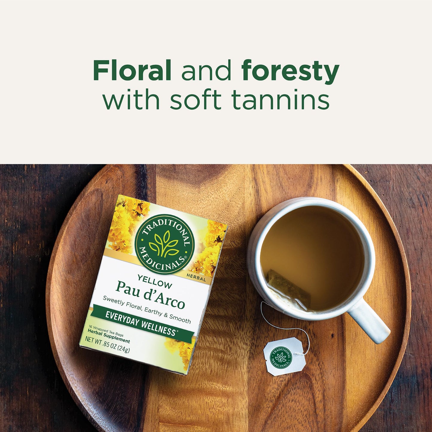 Traditional Medicinals Yellow Pau d'Arco Tea Caffeine-Free Kosher Non-GMO 16 Tea Bags