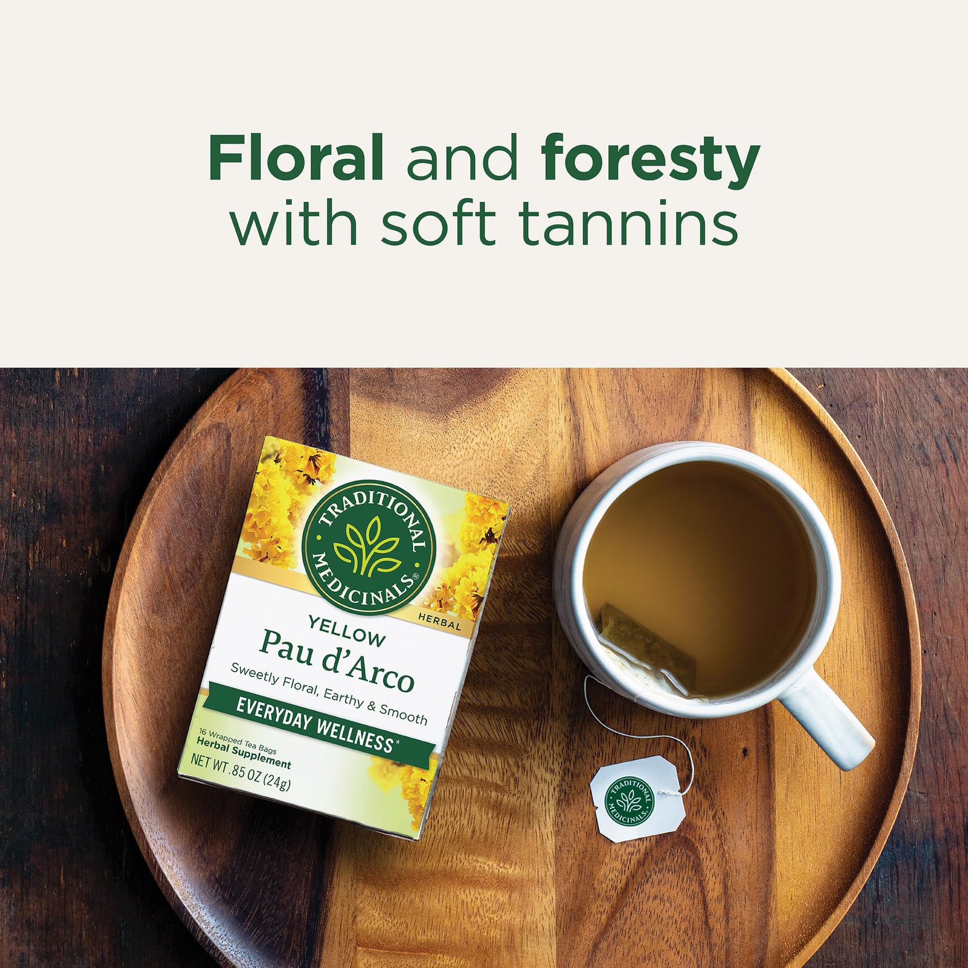 Traditional Medicinals Yellow Pau d'Arco Tea Caffeine-Free Kosher Non-GMO 16 Tea Bags