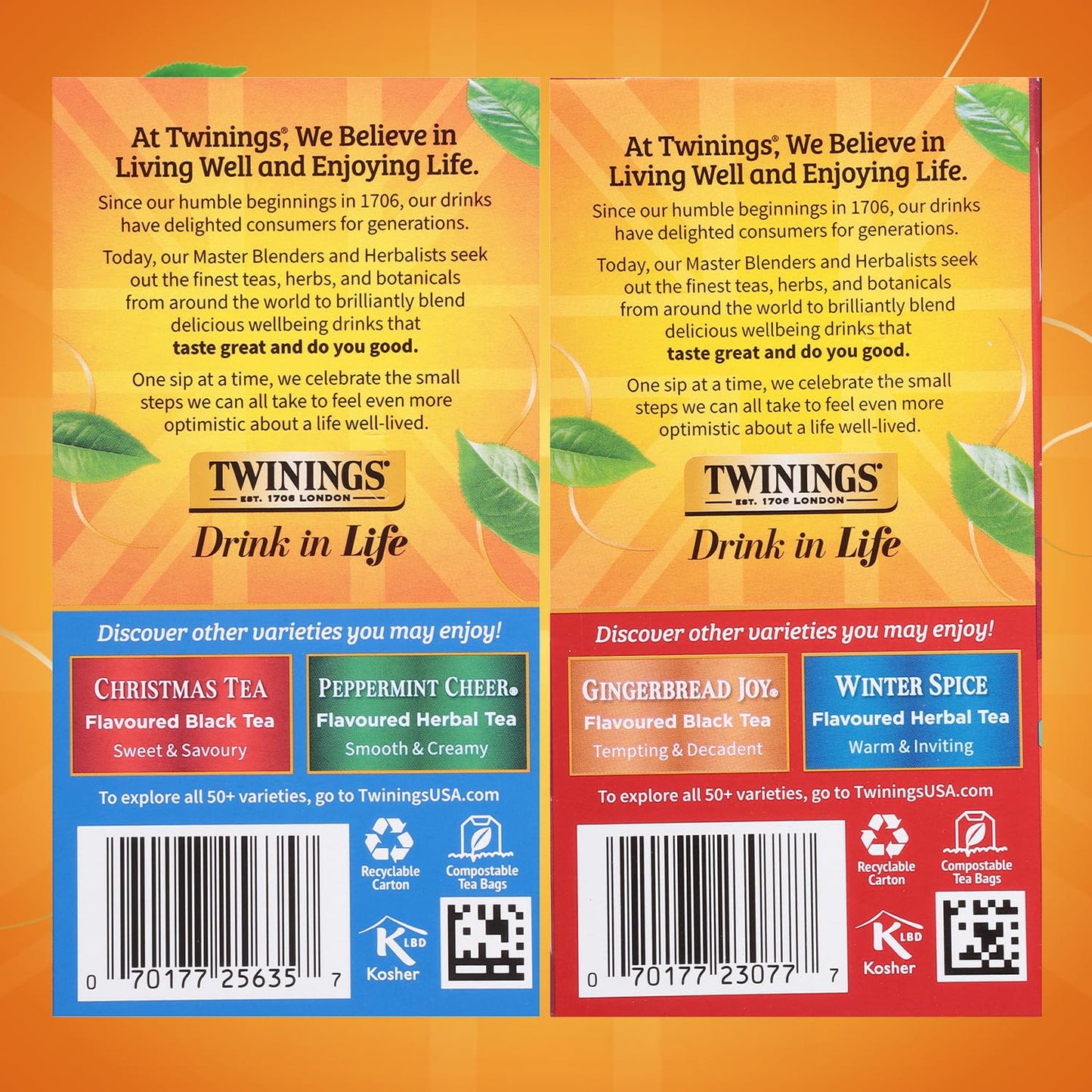 Twinings Holiday Sweet & Spicy Tea Variety (Pack of 2) Christmas Tea Caffeinated and Winter Spice Herbal Caffeine-Free 20 Tea Bags Each