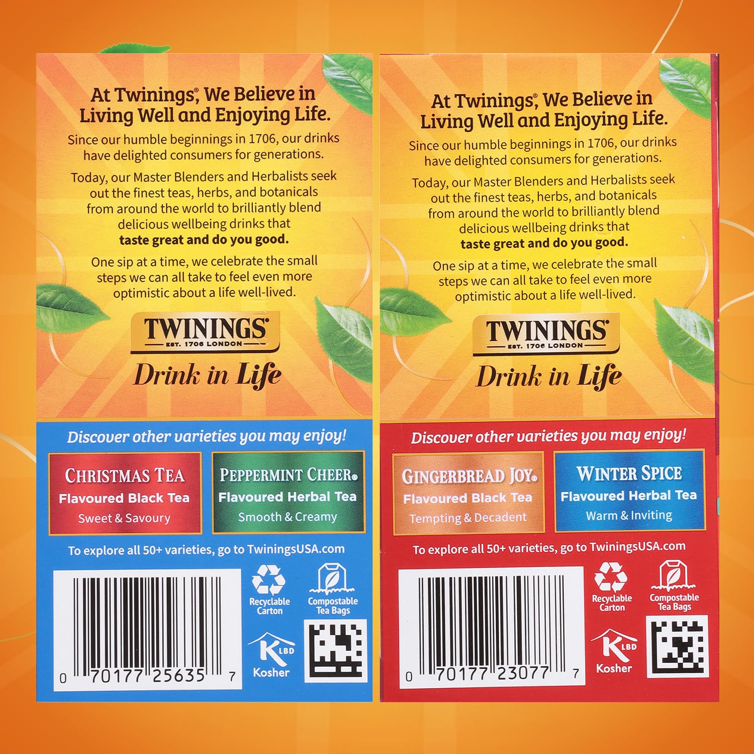 Twinings Holiday Sweet & Spicy Tea Variety (Pack of 2) Christmas Tea Caffeinated and Winter Spice Herbal Caffeine-Free 20 Tea Bags Each
