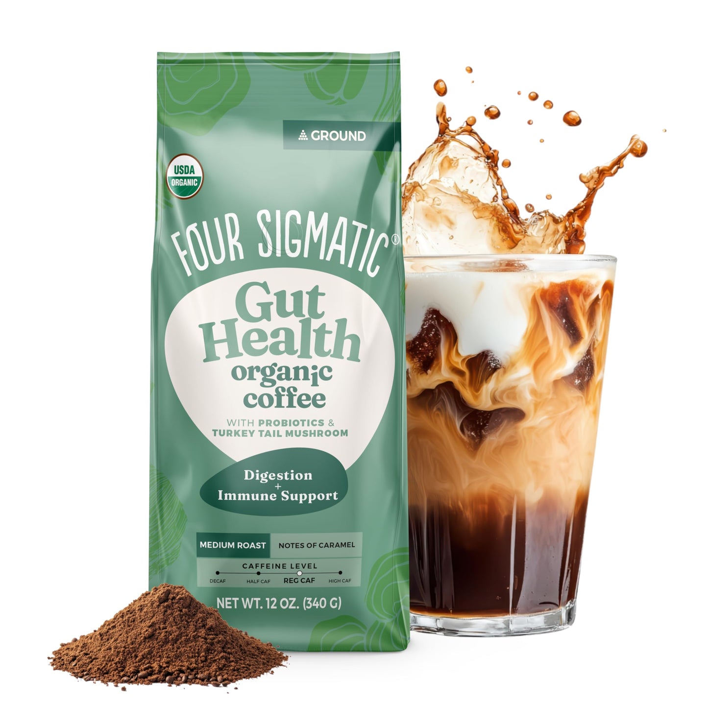 Four Sigmatic Gut Health Organic Ground Coffee, Medium Roast, 12 oz Four Sigmatic