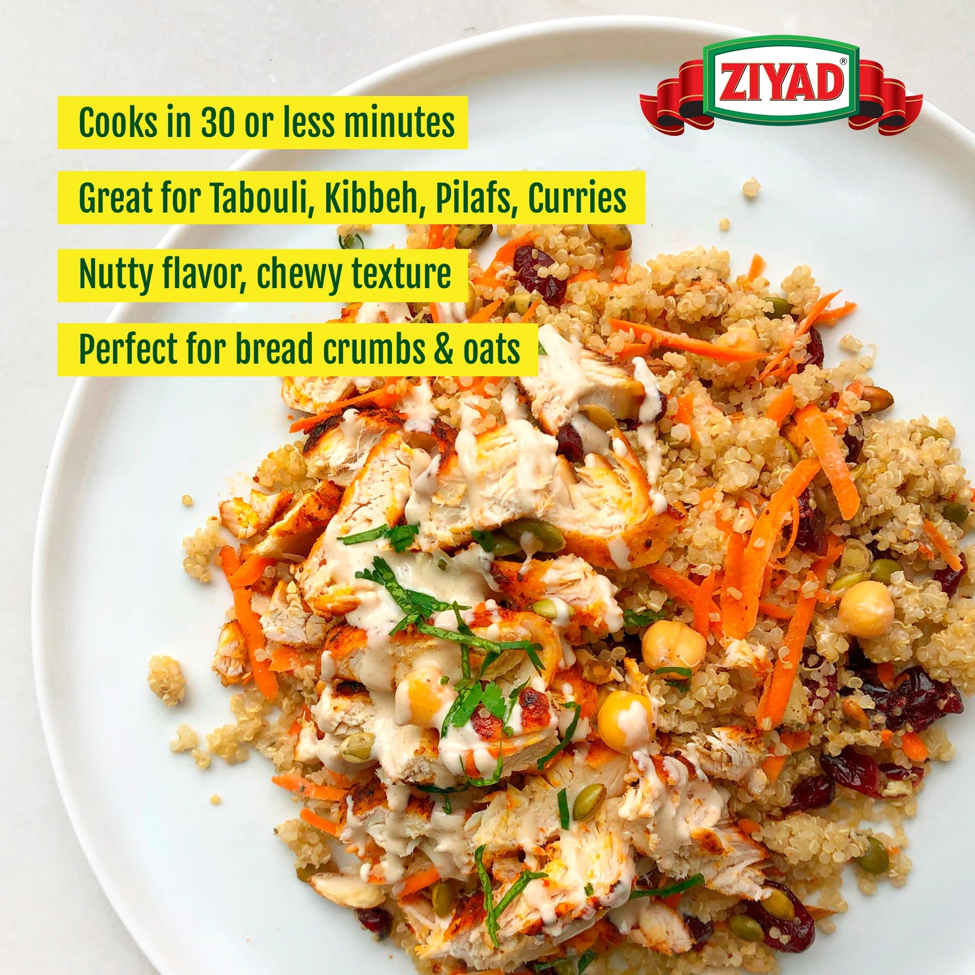 Ziyad Cracked Bulgur Wheat Medium #2 Fiber Rich Whole Grain 32oz