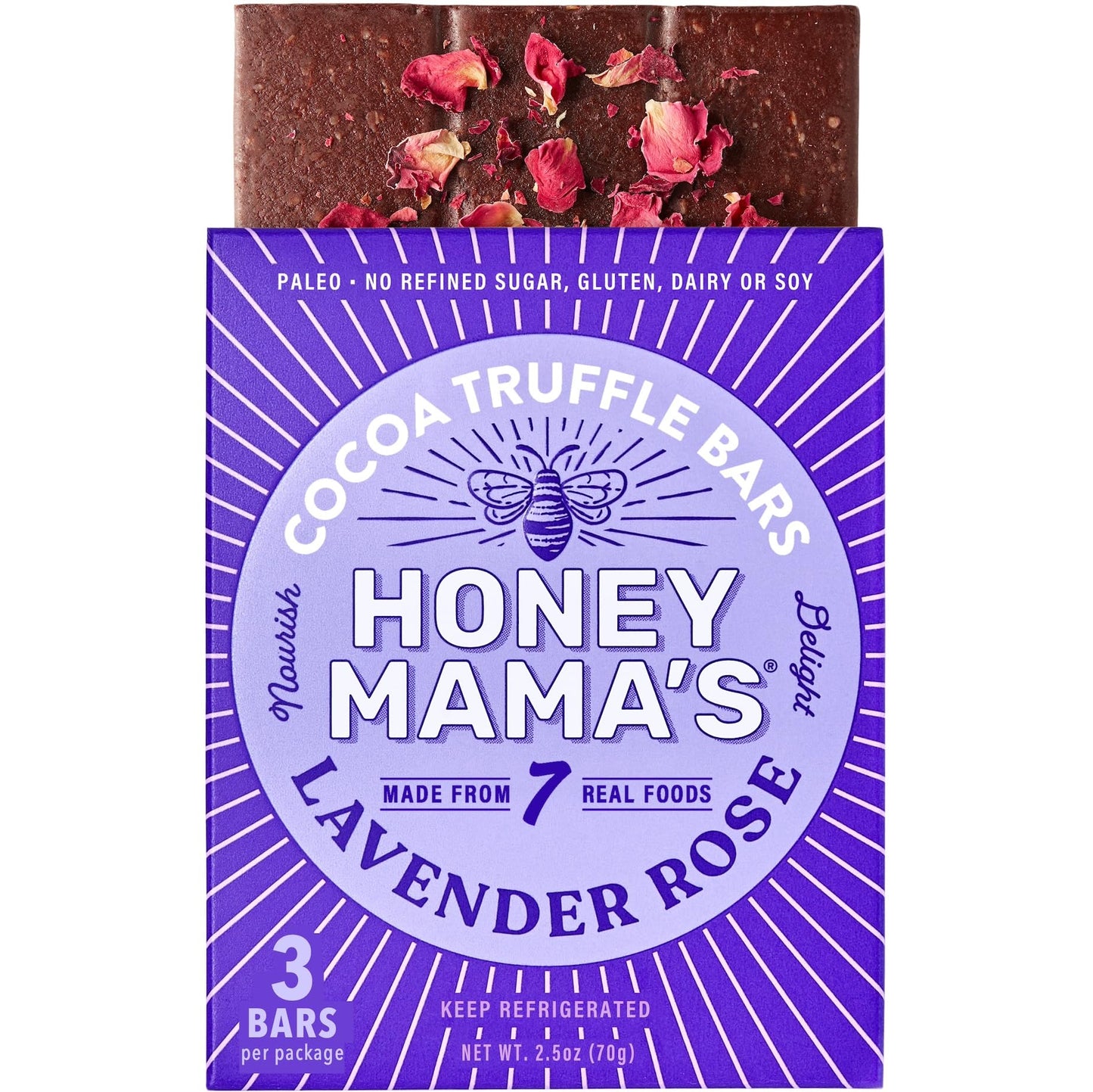 Honey Mama's Lavender Rose Cocoa Truffle Bars 2.5 Ounce Gluten Free Dairy Free Paleo No Refined Sugar