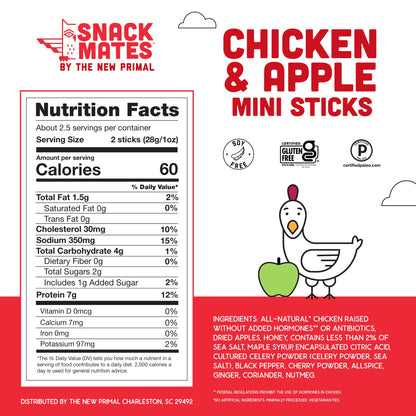 The New Primal Snack Mates Chicken and Apple Stick All Natural 1 Count