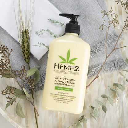 Hempz Sweet Pineapple & Honey Melon Moisturizing Skin Lotion Body Moisturizer 17 oz (Pack of 2) with Jojoba Vitamin A and E