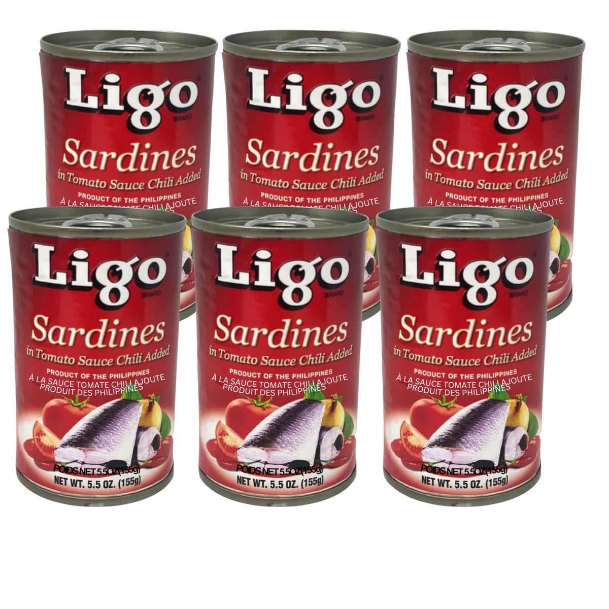 Ligo Sardines in Tomato Sauce with Chili, Spicy, 5.5 oz (Pack of 6) Ligo