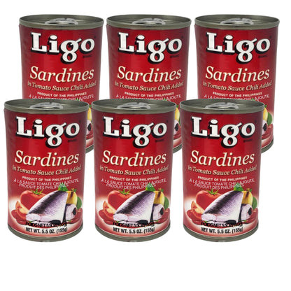 Ligo Sardines in Tomato Sauce with Chili, Spicy, 5.5 oz (Pack of 6) Ligo
