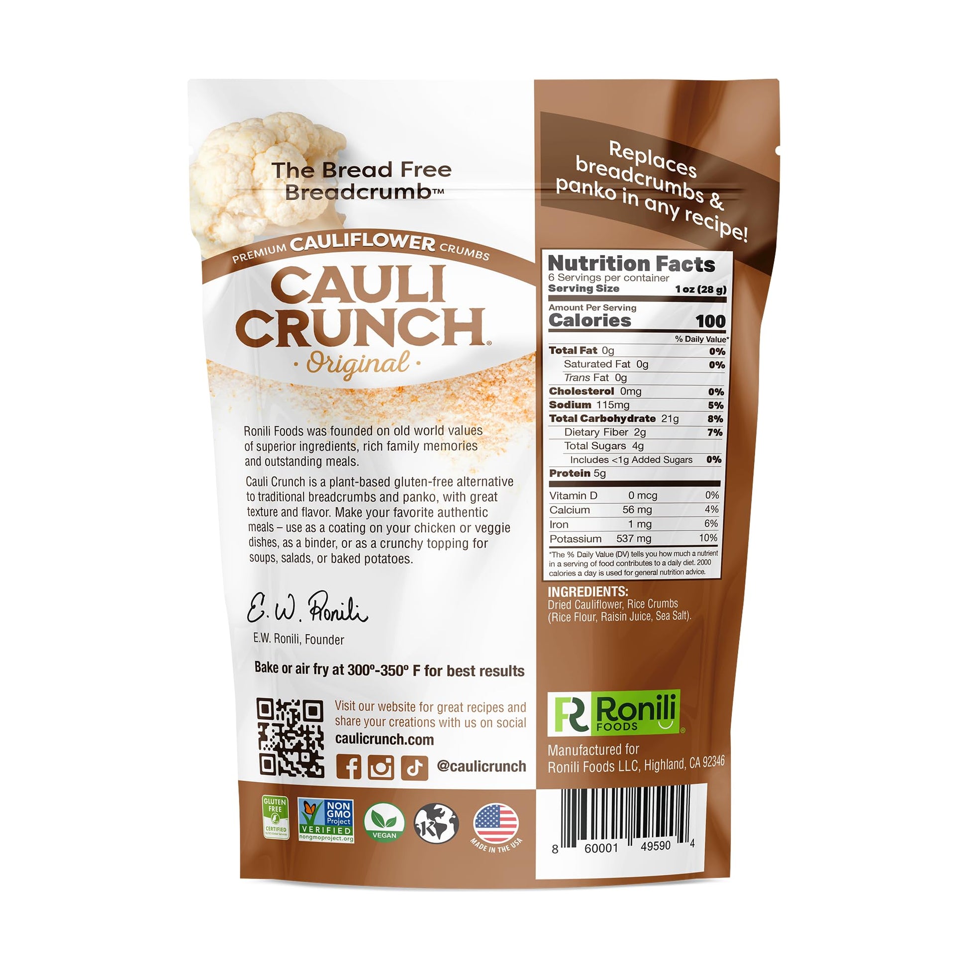 Cauli Crunch | Original Gluten Free Cauliflower Bread Crumbs  Bread-Free Breadcrumbs, Certified Gluten Free + NON-GMO, Vegan, Kosher Bread Crumbs, All Natural (Original)