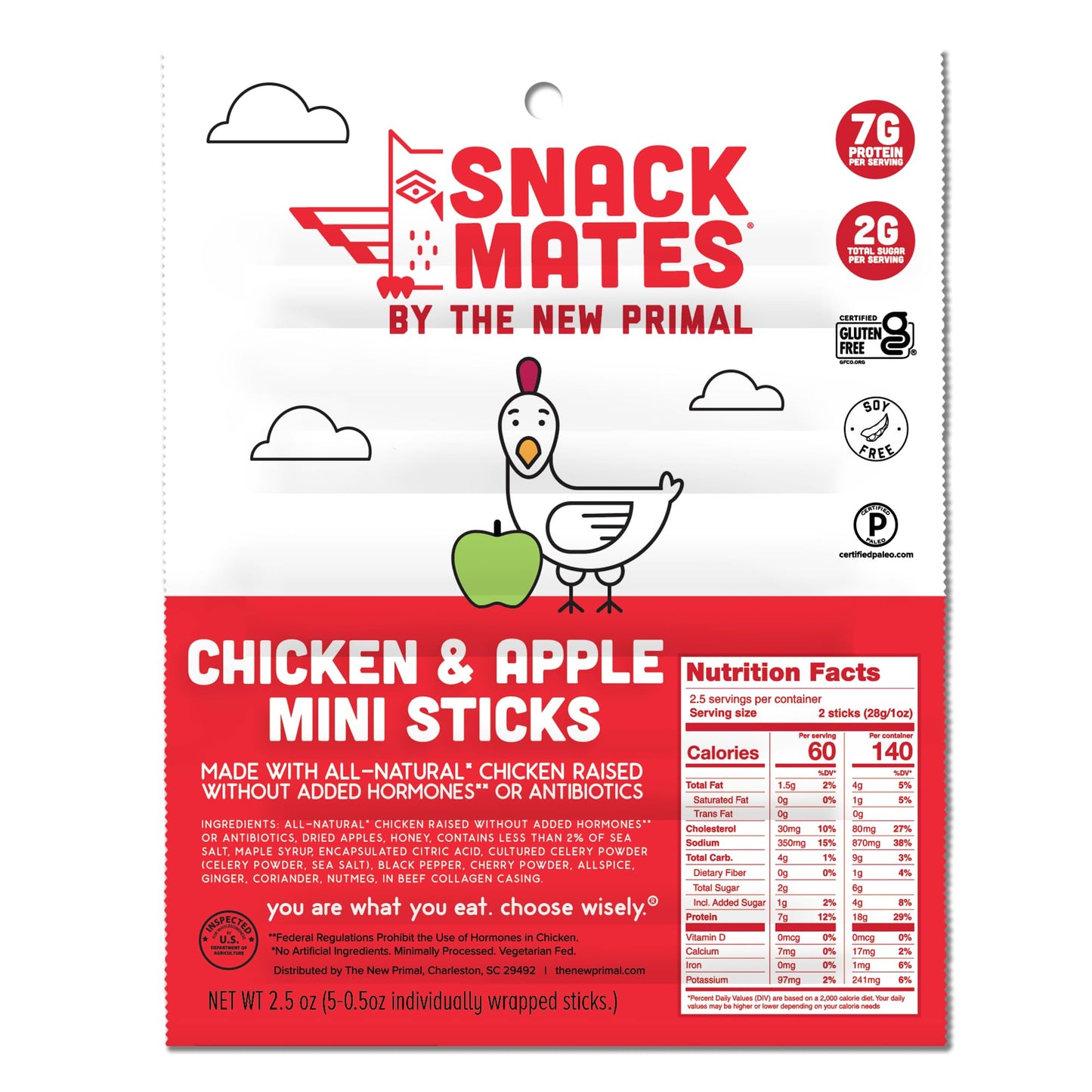 The New Primal Snack Mates Chicken and Apple Stick All Natural 1 Count (Pack of 5)