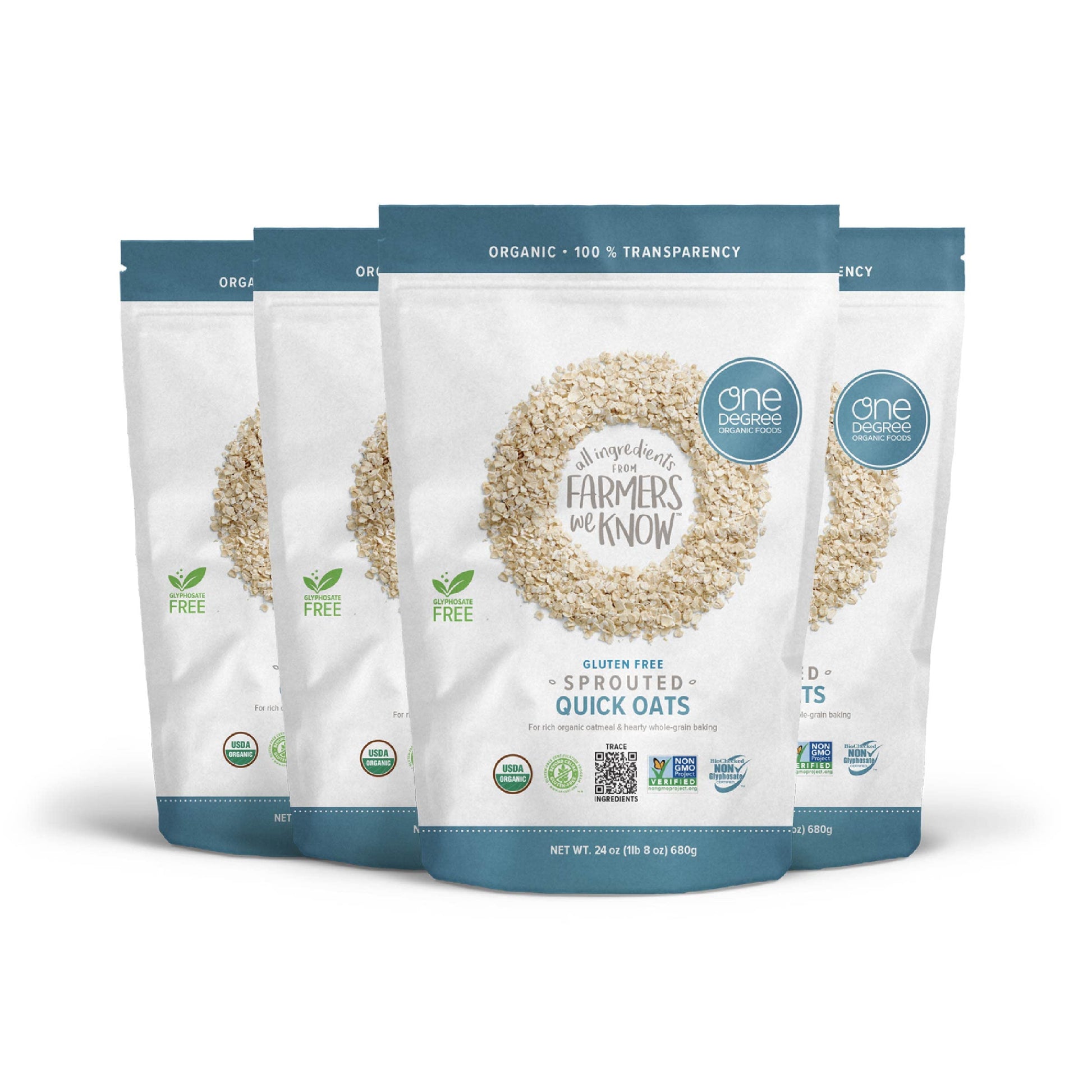 One Degree Organic Foods Sprouted Quick Oats USDA Organic Non-GMO Gluten Free 24 oz. (Pack of 4)