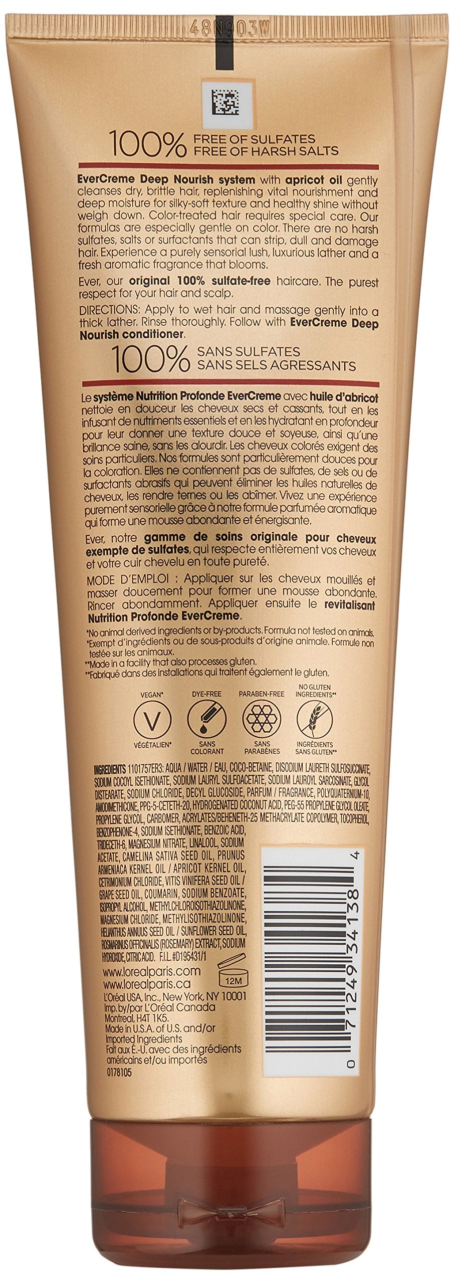 L'Oreal Paris Sulfate Free Shampoo Triple Action Hydration for Brittle 8.5 Fl Oz