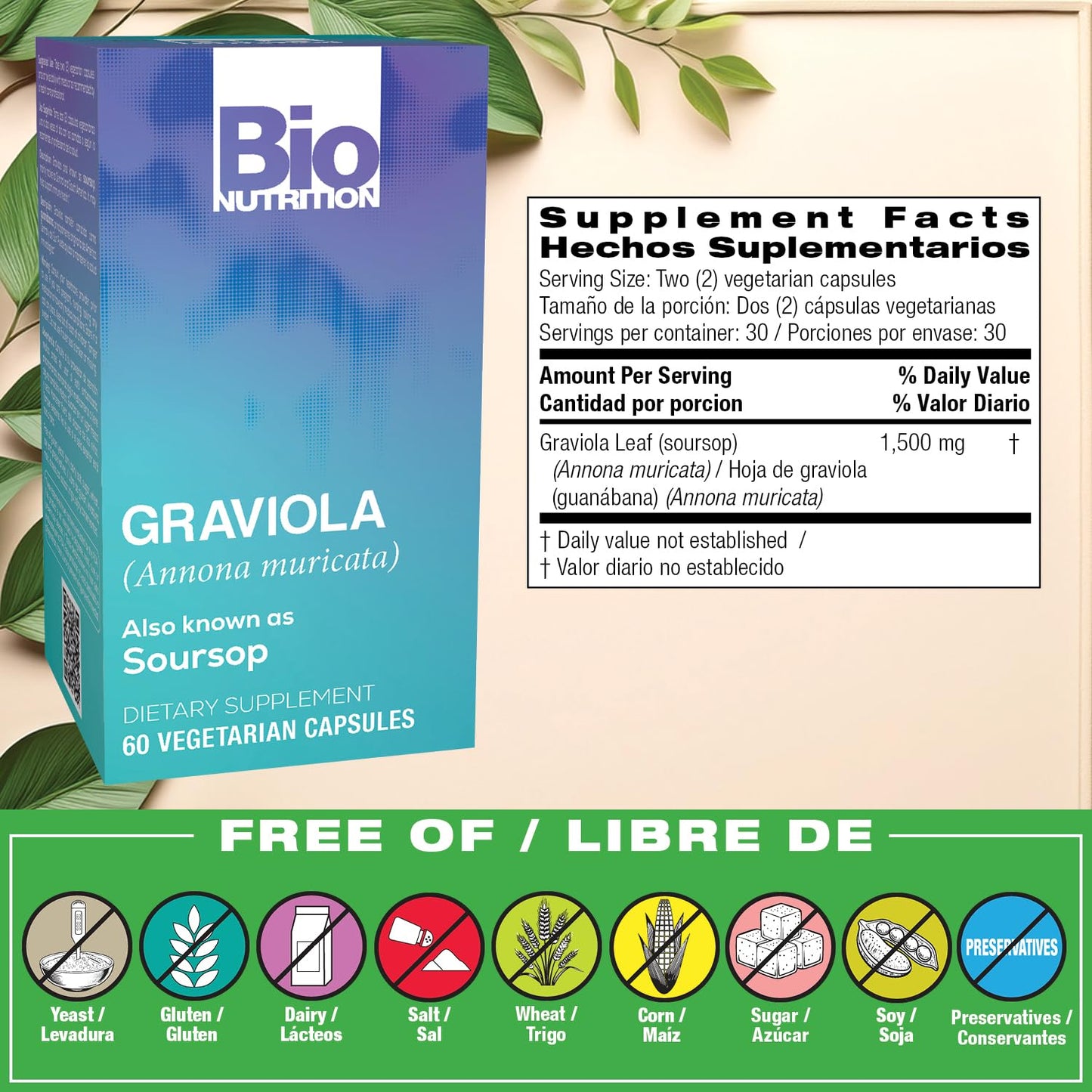 Graviola Soursop 60 Vegetarian Capsules Herbal Supplement