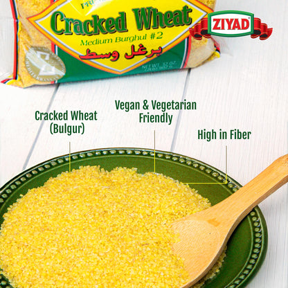 Ziyad Cracked Bulgur Wheat Medium #2 Fiber Rich Whole Grain 32oz
