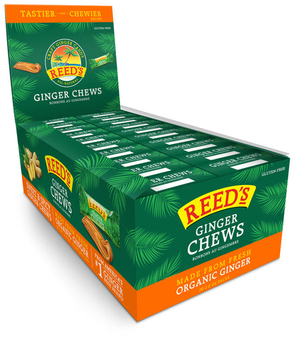 Reed's All Natural Ginger Chews Sweet & Spicy Chewy Candy Individually Wrapped Vegan 2oz Box Bulk (Pack of 20)