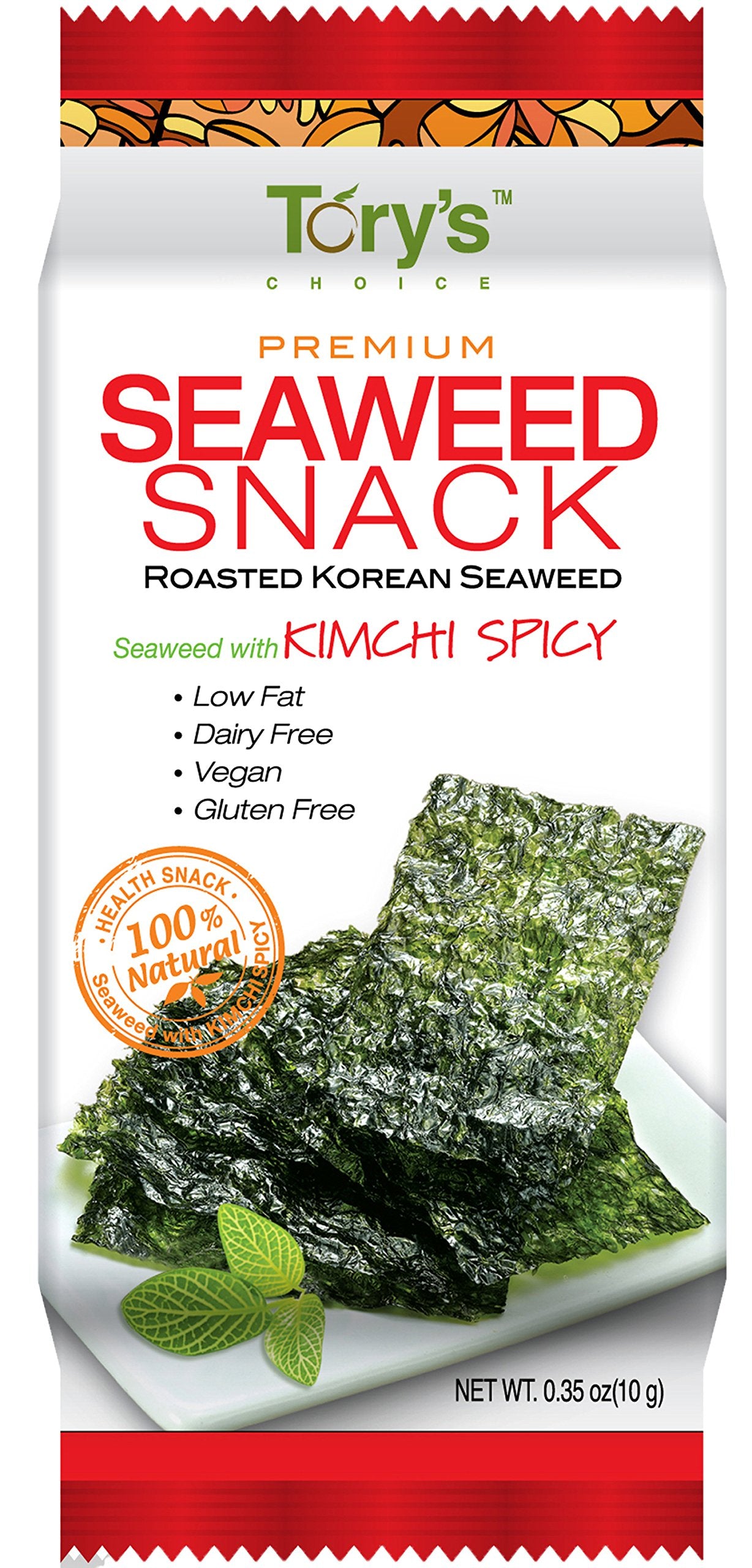 Tory's Choice Roasted Seaweed Snacks, Kimchi Spicy, 0.35 oz (Pack of 10) Tory's Choice