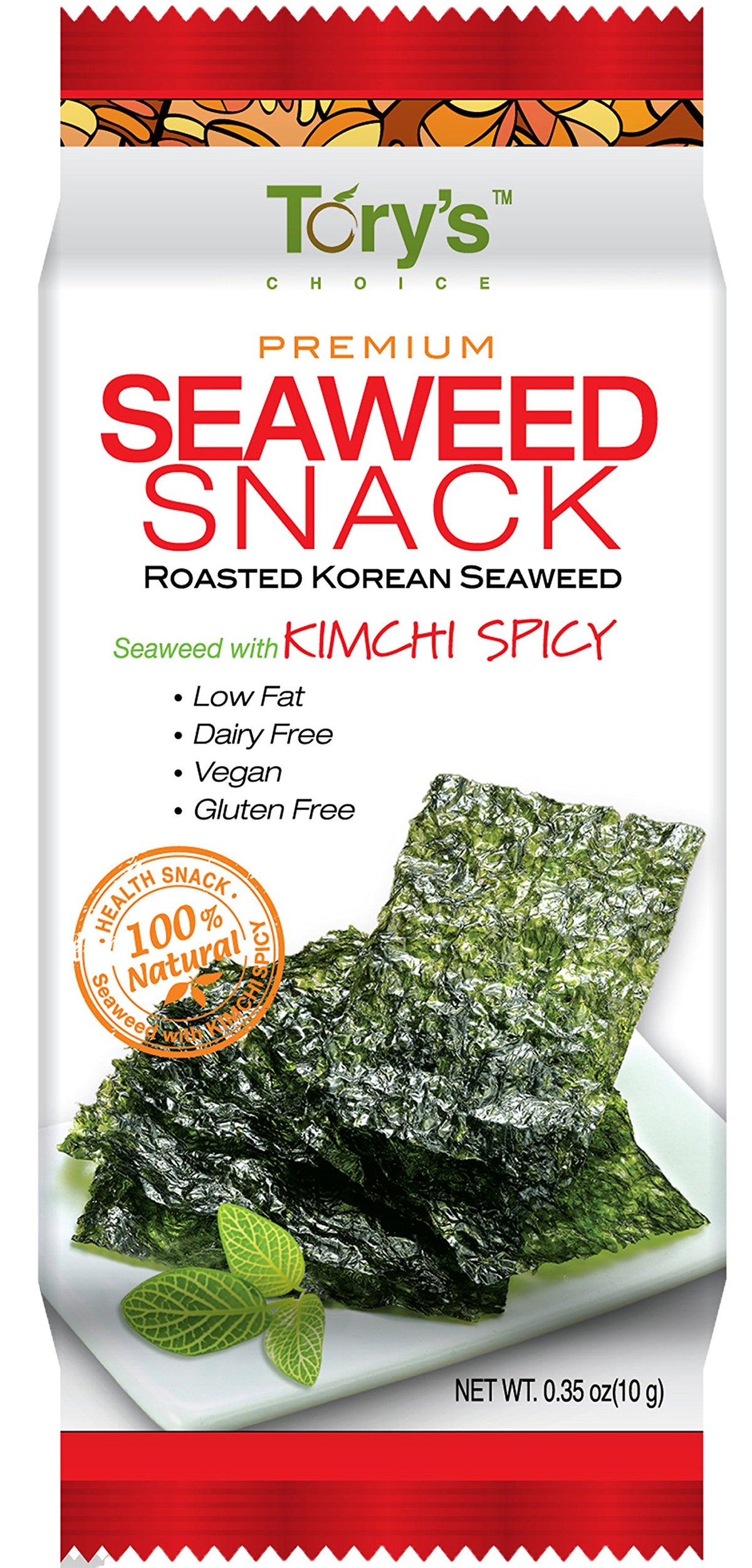 Tory's Choice Roasted Seaweed Snacks, Kimchi Spicy, 0.35 oz (Pack of 10) Tory's Choice