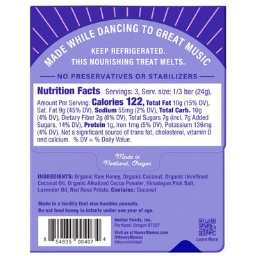 Honey Mama's Lavender Rose Cocoa Truffle Bars 2.5 Ounce Gluten Free Dairy Free Paleo No Refined Sugar