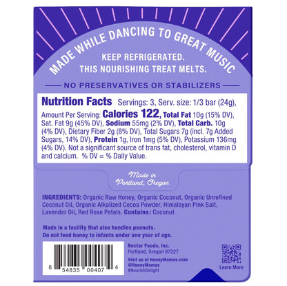 Honey Mama's Lavender Rose Cocoa Truffle Bars 2.5 Ounce Gluten Free Dairy Free Paleo No Refined Sugar
