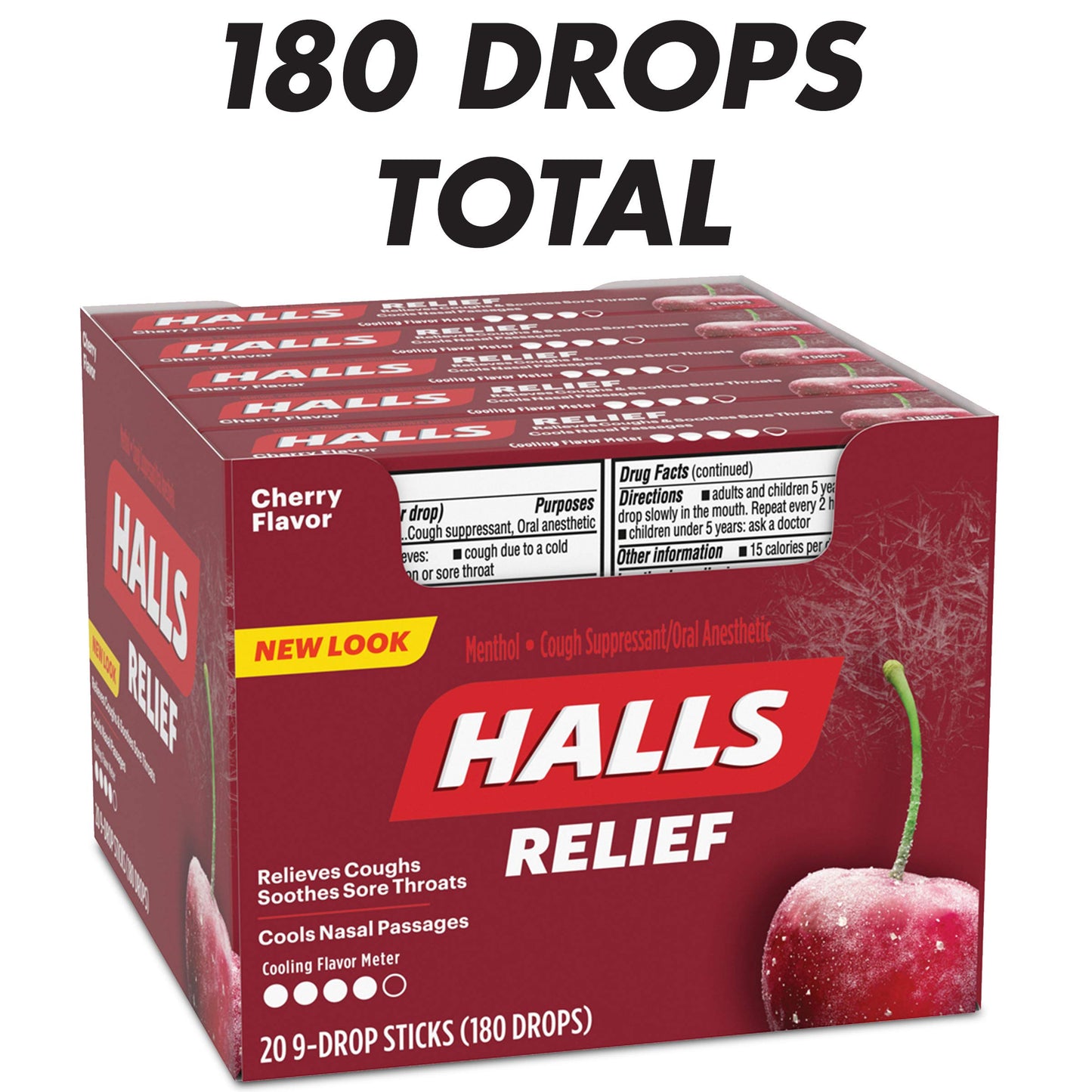 HALLS Cherry Cough Drops with Menthol 180 Drops 20 Sticks