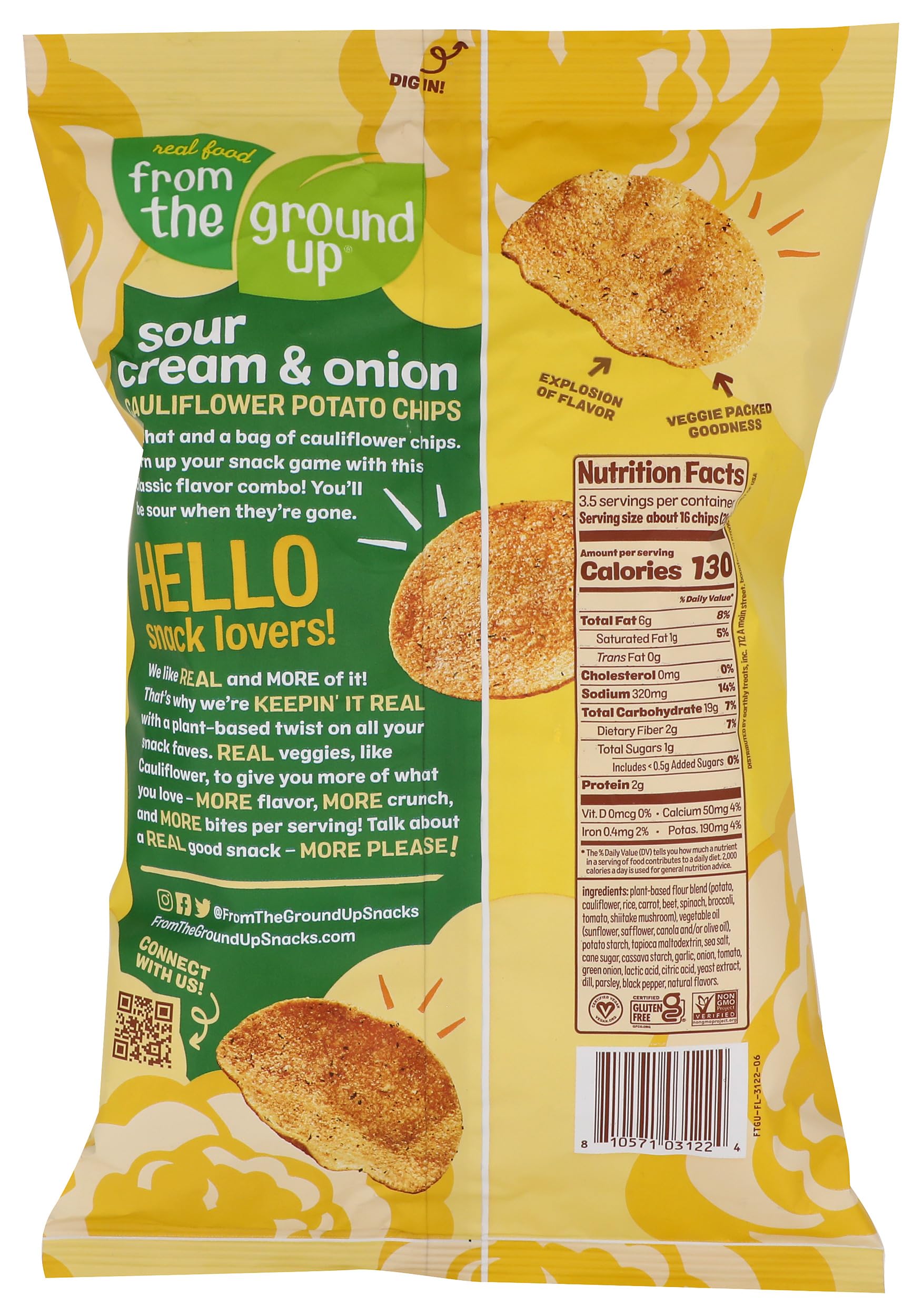 FROM THE GROUND UP Sour Cream & Onion Cauliflower Chips 3.5 OZ