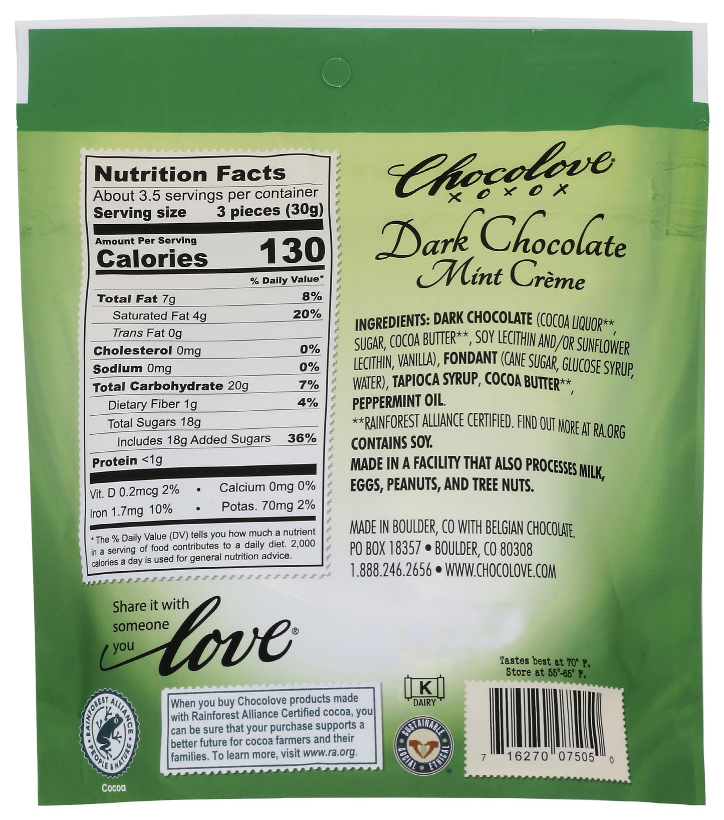 CHOCOLOVE Dark Chocolate Mint Cr?me Bites, 3.5 OZ