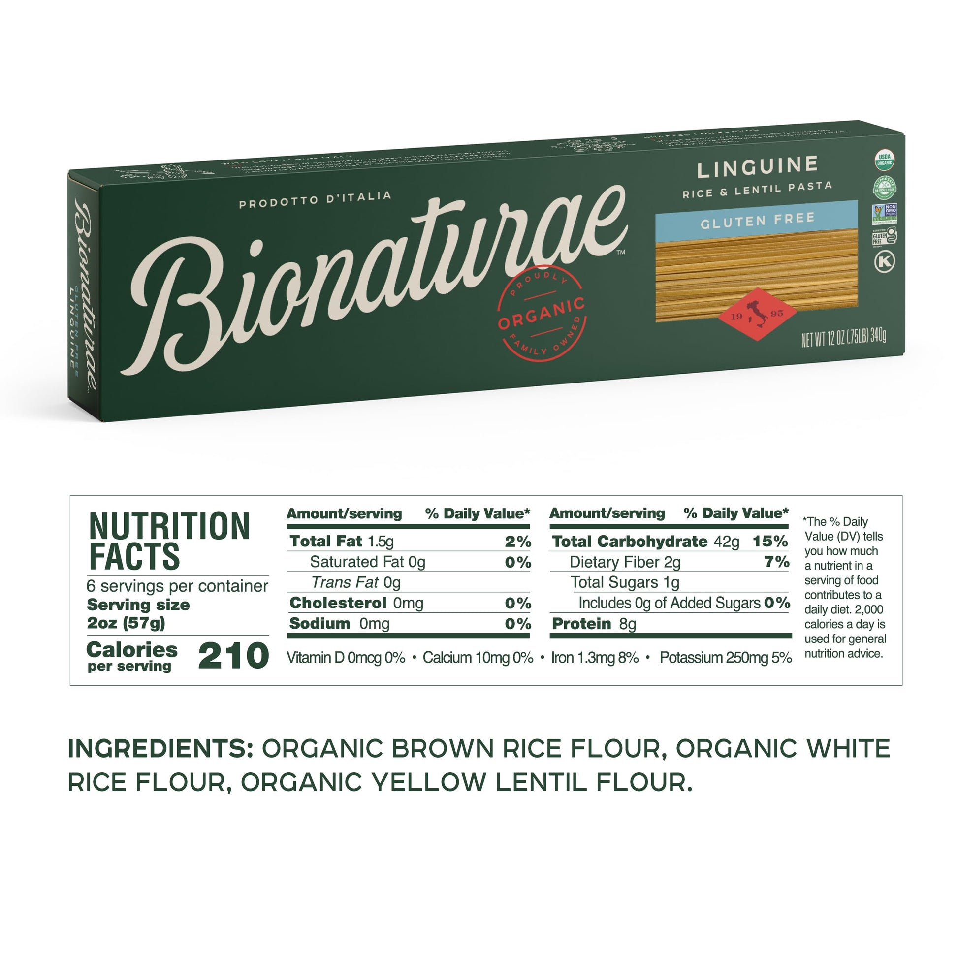 Bionaturae Linguine Pasta Noodles Linguine Rice & Lentil Pasta 12 Oz