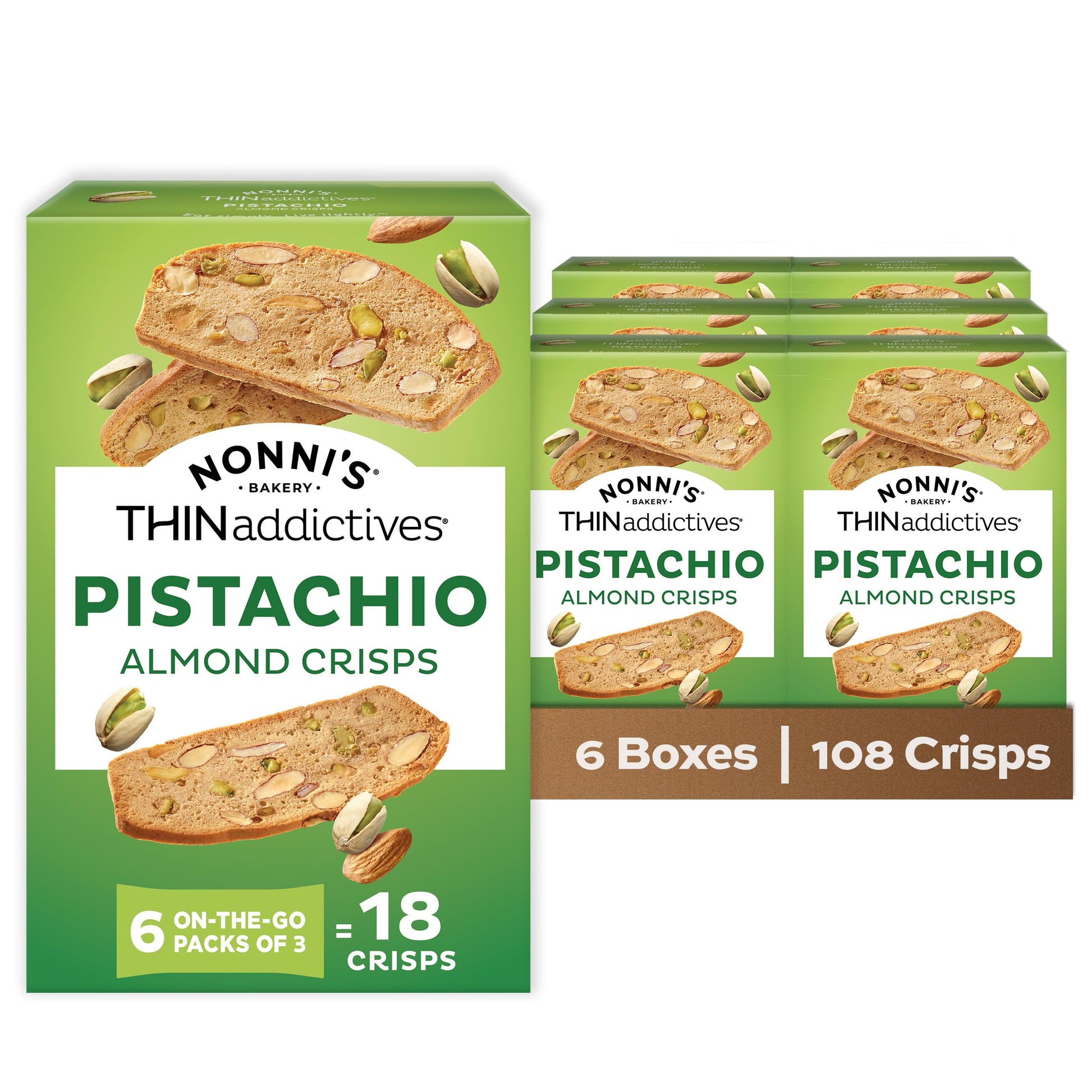 Nonni's Almond Thins, Pistachio, 6 Count (Pack of 6) Nonni's
