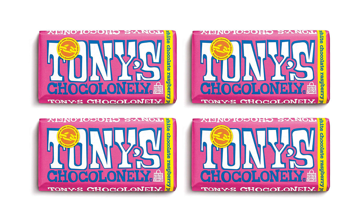 Tony's Chocolonely White Chocolate Raspberry Popping Candy Bar (Pack of 4) Tony's Chocolonely
