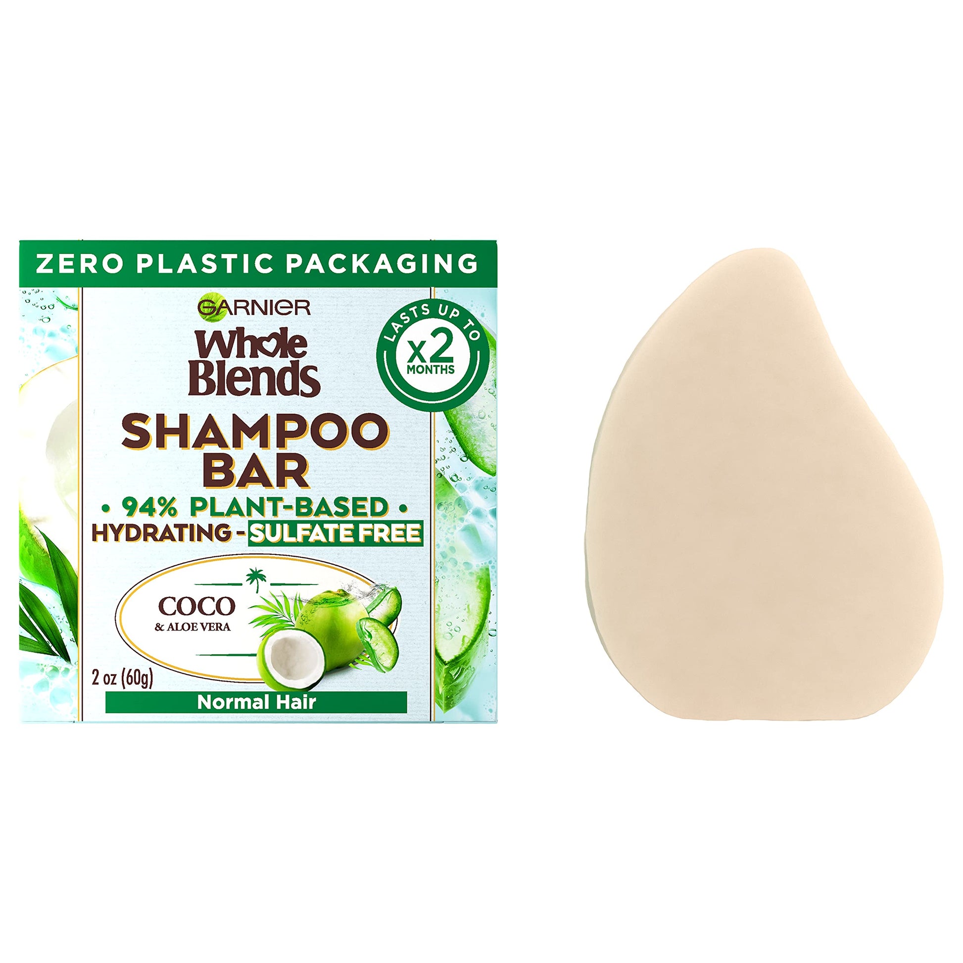 Garnier Whole Blends Hydrating Shampoo Bar for Normal Hair Coco & Aloe Vera 2 Oz