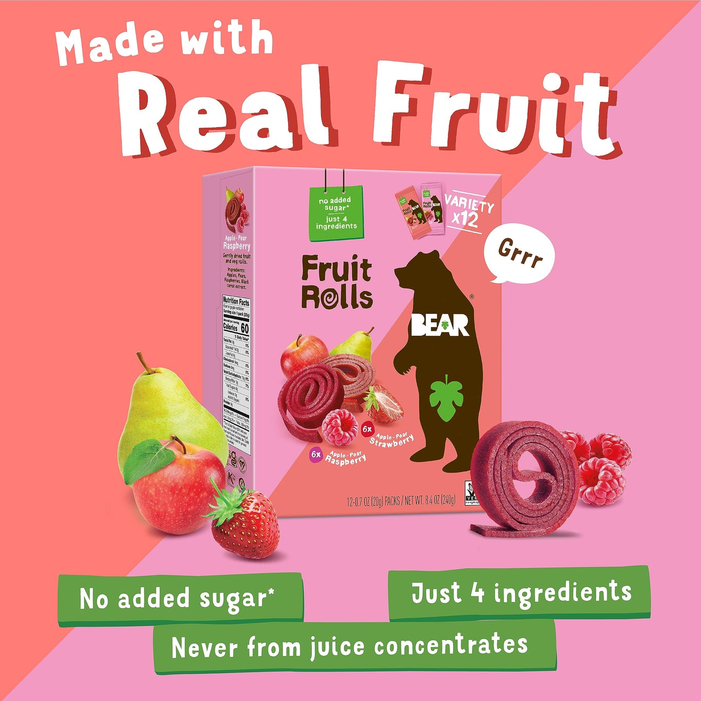 Bear Strawberry Strawberry Raspberry Raspberry Fruit Rolls Variety Pack 8.4 OZ